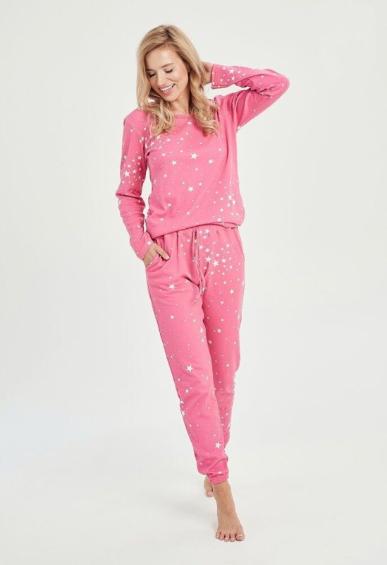 Dámské zateplené pyžamo Erika růžové s hvězdičkami - Dámská pyžama