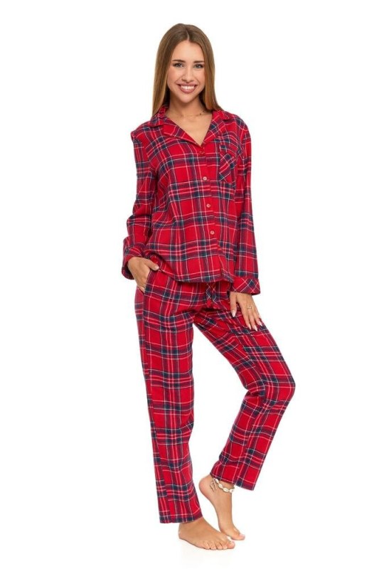 Dámské flanelové pyžamo Carola červené káro - Dámská pyžama