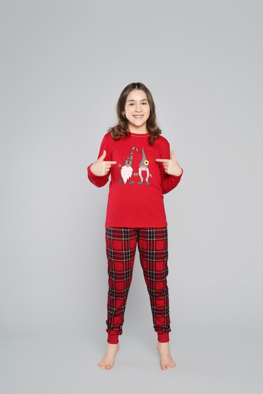 Santa pyžamo pro dívky, dlouhý rukáv, dlouhé kalhoty - červená/potisk