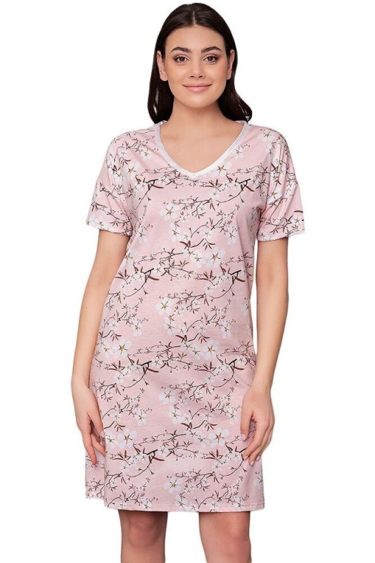 Noční košilka Alwa růžová s květy - Dámská pyžama košilky