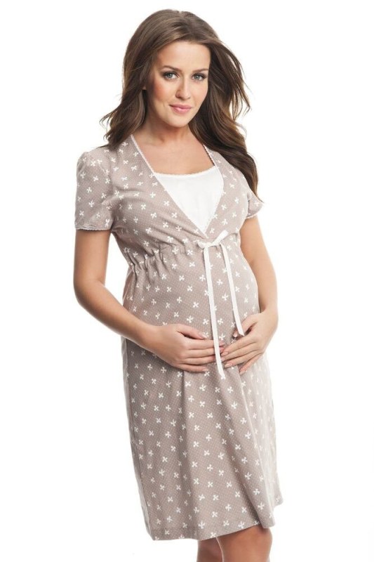 Kojicí a těhotenská noční košile Beáta béžová - Dámská pyžama noční košile