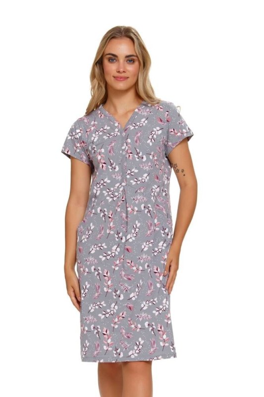 Mateřská noční košile Naďa šedá s větvičkami - Dámská pyžama noční košile