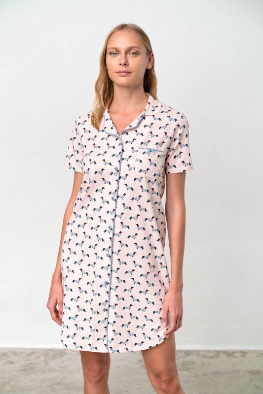 Vamp - Celopropínací noční košile – Dachsy 18307 - Vamp - Dámská pyžama noční košile