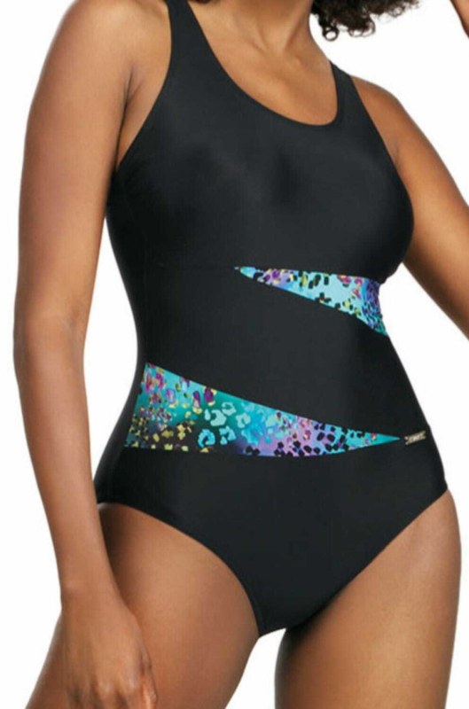 Dámské jednodílné plavky S36W19G Fashion sport černá-modrá- Self - Dámské plavky