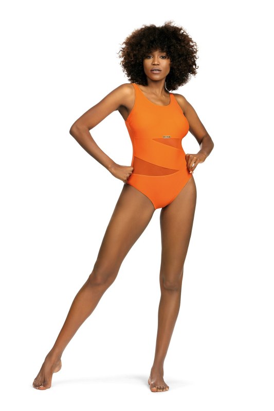 Dámské jednodílné plavky S36W-27 Fashion sport oranžové - Self - Dámské plavky