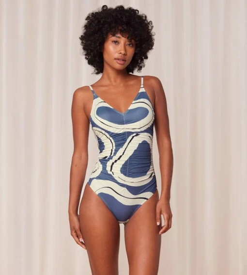 Dámské jednodílné plavky Summer Allure OP 01 modré/ecru - Triumph - Dámské plavky