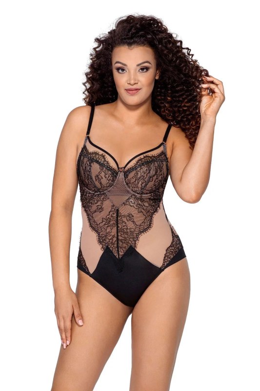 Dámské body BD-021 Černá s&nbsp;tělovou - Ava - Dámské spodní prádlo body