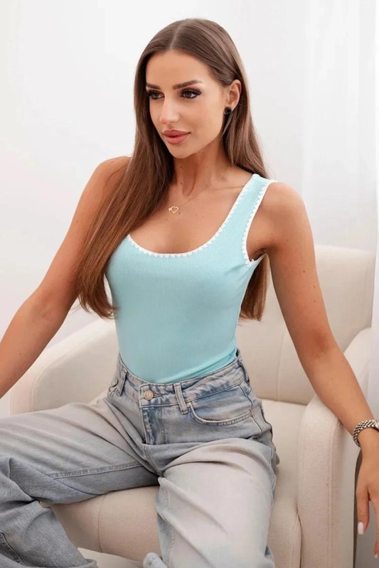 Dámská pruhovaná body s krajkovým lemováním mátová Dámská pruhovaná body s krajkovým lemováním mátová - Dámské spodní prádlo body