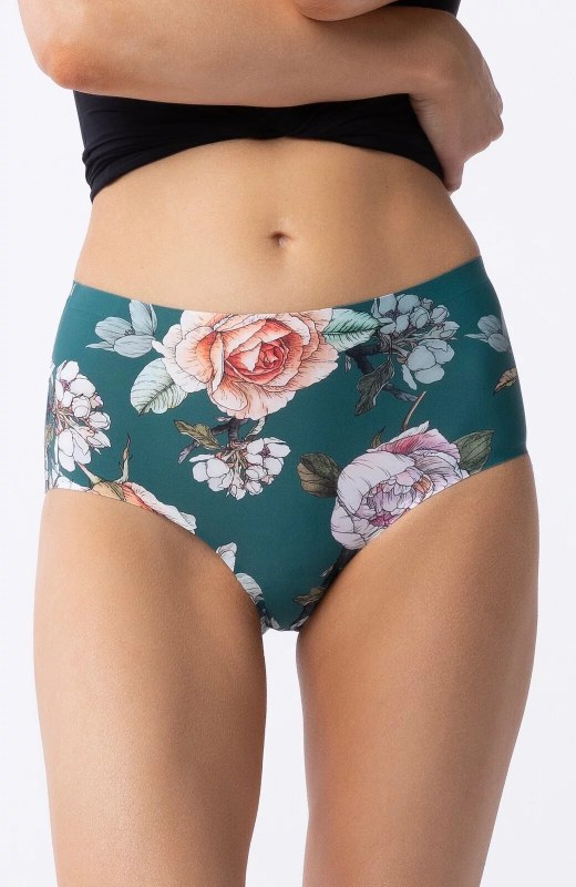 Dámské kalhotky Tea Rose Simple Brasil Maxi zelené se vzorem - Julimex