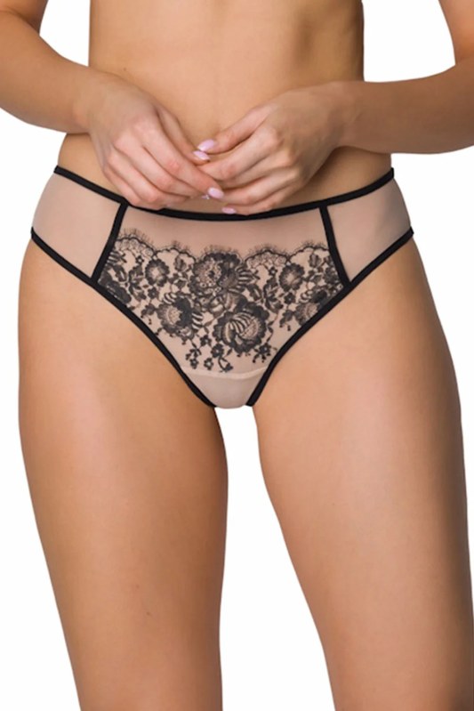 Dámské tanga Frances 3804/4 Béžová s&nbsp;černou - MAT - Dámské spodní prádlo kalhotky a&nbsp;tanga tanga
