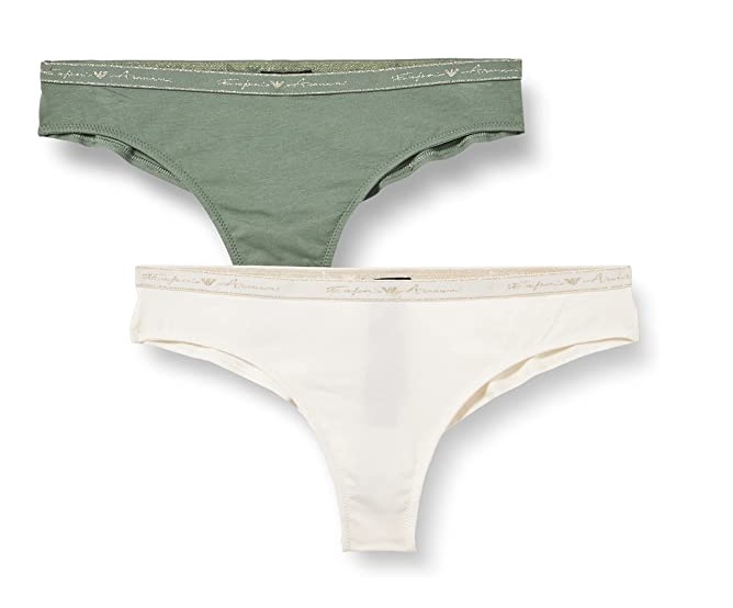 Dámské brazilské kalhotky 2 pack 163337 1A223 - 75910 - zelená/bílá - Emporio Armani - Dámské spodní prádlo kalhotky