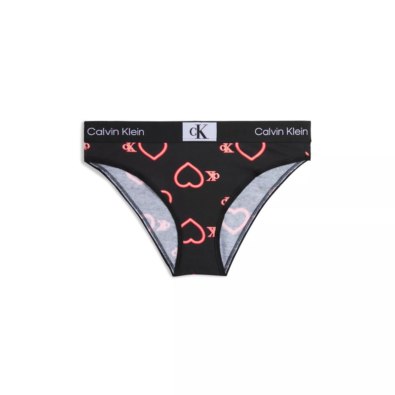 Dámské kalhotky 000QF7480E H1R černé se srdíčky - Calvin Klein
