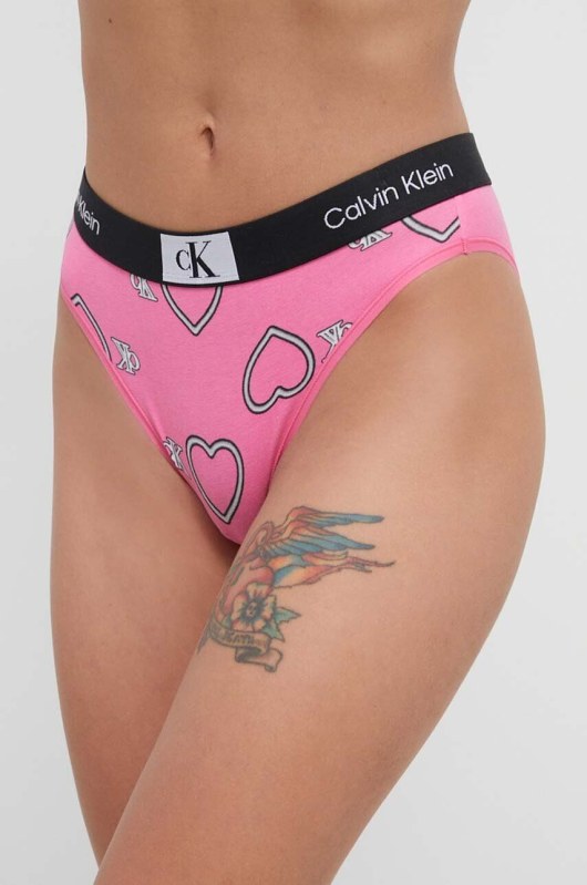 Dámské kalhotky 000QF7480E KCC růžové se srdíčky - Calvin Klein