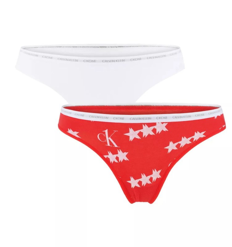 Dámské tanga 2pack QD3788E - W5H - Červená, bílá - Calvin Klein - Dámské spodní prádlo tanga