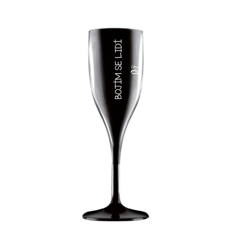 Bojím se lidí - černá nerozbitná prosecco sklenice 150 ml - Dárkové produkty nerozbitné sklenice