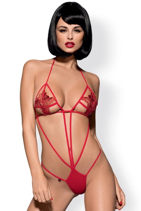 Dámské erotické body Luiza teddy red - OBSESSIVE - Erotické prádlo body