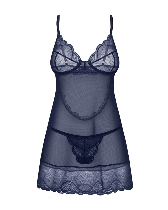 Dámská svůdná košilka Nightly Blue Chemise tm. modrá - Obsessive