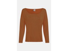 Dámský pyžamový top L/S CURVE NECK 000QS7006E GCU karamelová - Calvin Klein