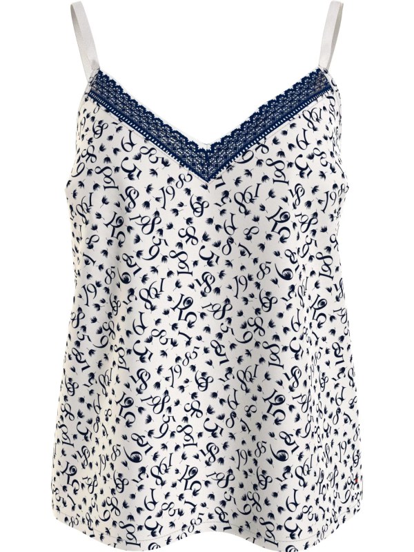 Dámský pyžamový top WOVEN CAMI PRINT UW0UW05006 02X bílý s&nbsp;potiskem - Tommy Hilfiger - Noční prádlo Dámská pyžama