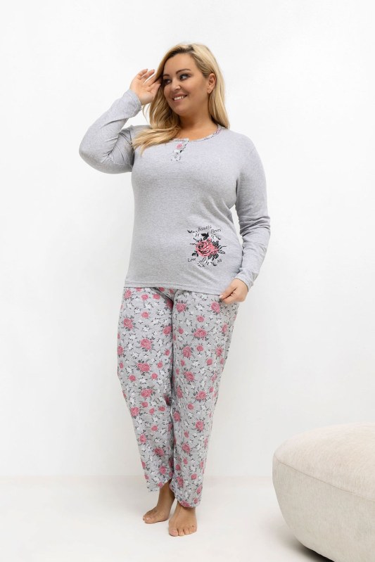 Pohodlná pyžama pro plnoštíhlé s květinovým vzorem model 221194 Forever Pink