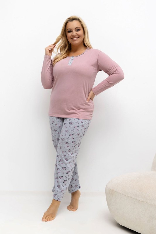 Pohodlná pyžama pro plnoštíhlé s dlouhým rukávem model 221196 Forever Pink