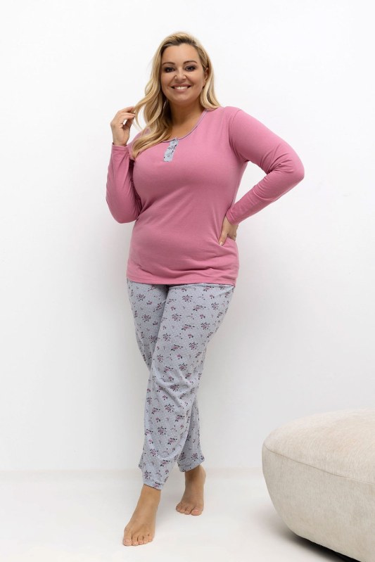 Pohodlná pyžama pro plnoštíhlé s dlouhým rukávem model 221197 Forever Pink