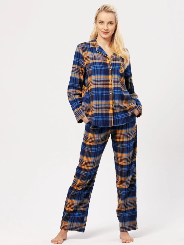 Pyžamo Key LNS 481 B24 Flanelové dlouhé/r S-XL dámské rozepínací