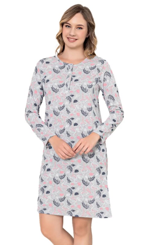 Dámská noční košile CHR-K 3022 šedá s plameňáky - Christina Secret