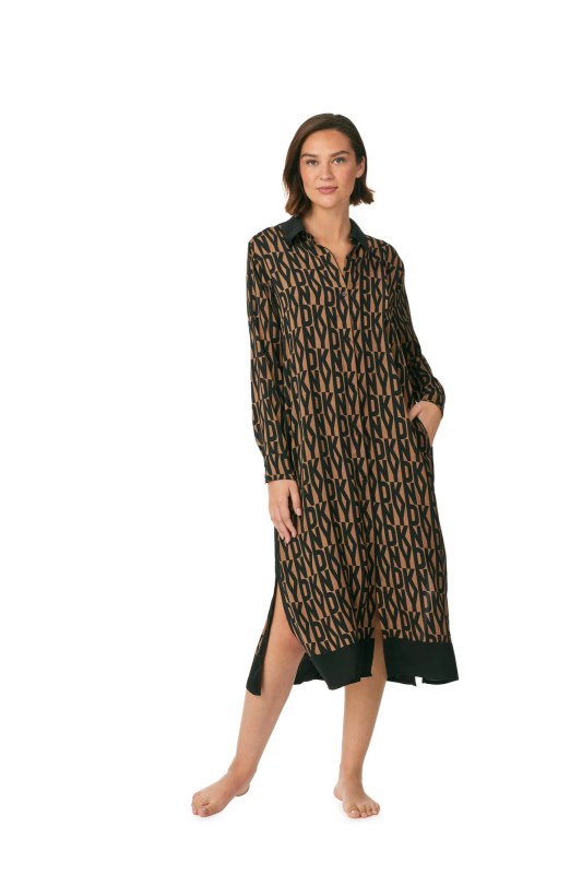 Dámská noční košile YI30017 hnědá s potiskem - DKNY