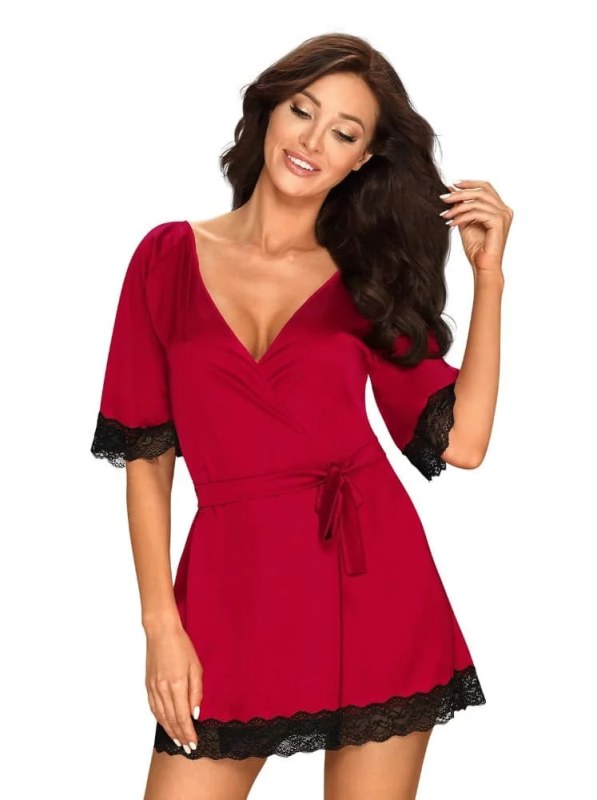 Elegantní župan Sensuelia peignoir red - Obsessive - Noční prádlo Dámské župany