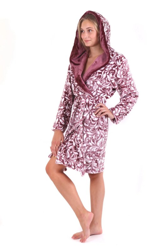 Dámský župan Flora s kapucí krátký 4856 4803 vínový - Vestis