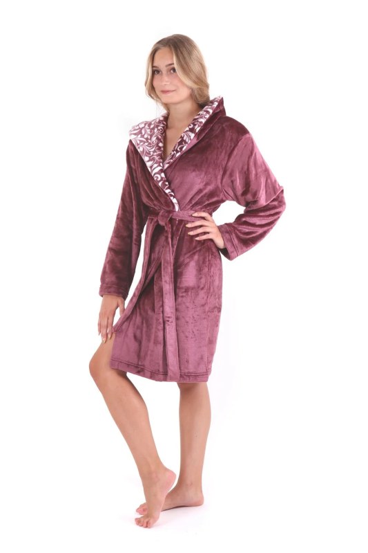 Dámský župan Flora s kapucí 4856 4853 krátký vínový - Vestis