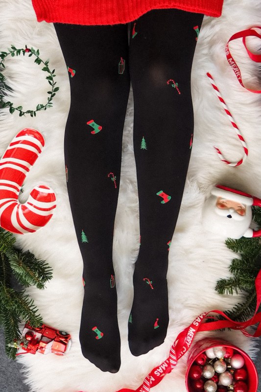 Hrubší dámské vzorované punčochové kalhoty CHRISTMAS TIGHTS - Punčochy a Podvazky punčochové kalhoty