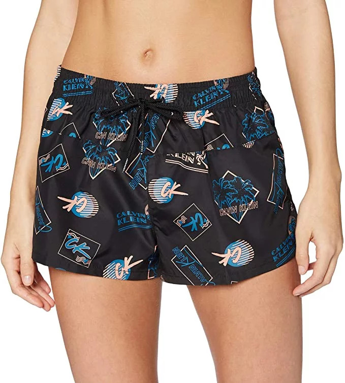 Dámské plážové šortky KW0KW01060-0GM černá - Calvin Klein - Ženy Dámské plavky plážové oblečení a&nbsp;doplňky