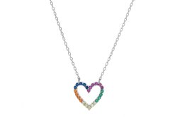 AGAIN Jewelry Něžný stříbrný náhrdelník Barevné srdce AJNA0025