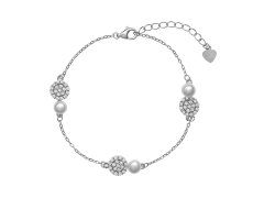 AGAIN Jewelry Stříbrný náramek se zirkony a perlami AJNR0011