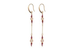 Alisia Dlouhé pozlacené náušnice s&nbsp;granáty a&nbsp;pravými perlami AL5183.01.029