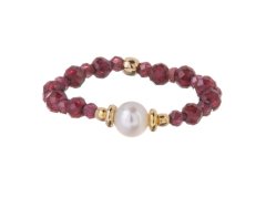 Alisia Krásný korálkový prsten s&nbsp;pravou perlou a&nbsp;granátem AL5185.01.029.D 57 mm