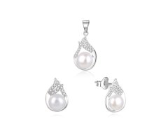 Beneto Elegantní stříbrná souprava šperků s pravými perlami AGSET220PL (přívěsek, náušnice)