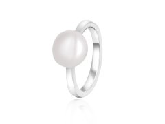 Beneto Elegantní stříbrný prsten s pravou perlou AGG29 52 mm