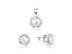 Beneto Nádherná stříbrná souprava šperků s říčními perlami AGSET278L (přívěsek, náušnice)