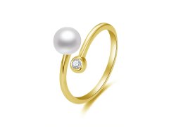 Beneto Otevřený pozlacený prsten s pravou perlou a zirkonem AGG469P-G