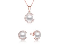 Beneto Pozlacená souprava šperků ze stříbra s pravými perlami AGSET285P-ROSE (náhrdelník, náušnice)
