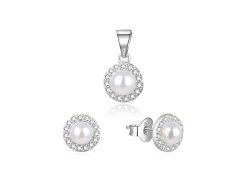 Beneto Půvabná stříbrná souprava šperků s pravými perlami AGSET270PL (přívěsek, náušnice)