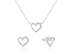 Beneto Romantická stříbrná souprava šperků srdíčka AGSET242L (náhrdelník, náušnice)