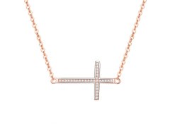 Beneto Růžově pozlacený stříbrný náhrdelník s křížkem AGS196/47-ROSE