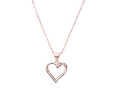 Beneto Růžově pozlacený stříbrný náhrdelník se srdcem AGS289/47-ROSE (řetízek, přívěsek)