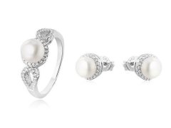 Beneto Zvýhodněná sada šperků s perlami a zirkony (náušnice, prsten obvod 50 mm)