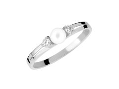 Brilio Něžný prsten z bílého zlata s krystaly a pravou perlou 225 001 00241 07 60 mm