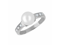Brilio Půvabný prsten z bílého zlata s krystaly a pravou perlou 225 001 00237 07 60 mm